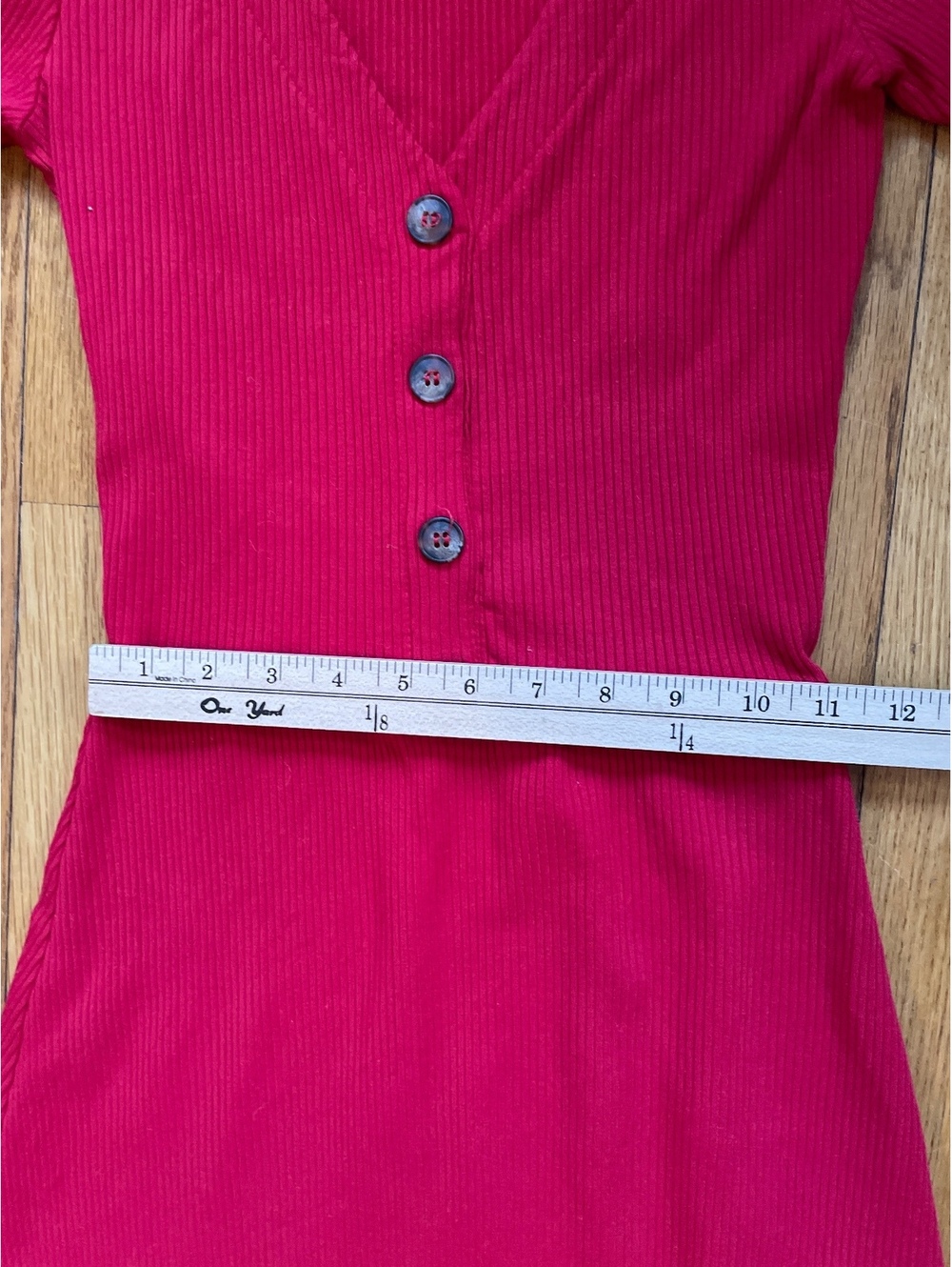 Reformation Red Ribbed Button Front V-Neck Mini Dress Short Sleeve Tencel Size S - Picture 7 of 8